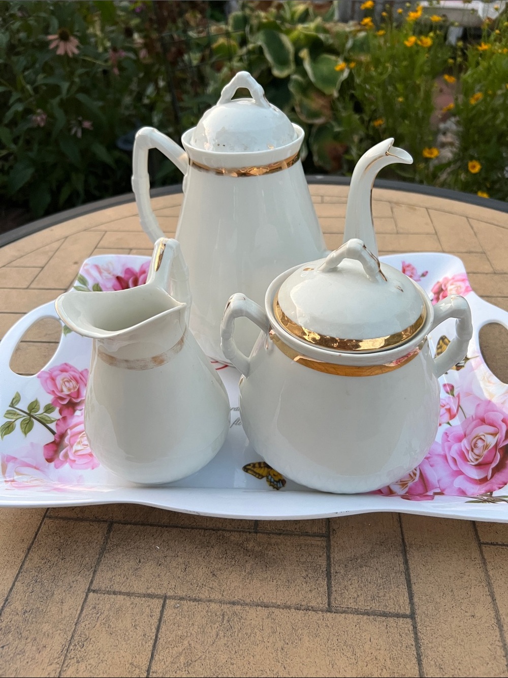 Beautiful  Tea Set, French Limoges Teapot, Sugar & Cream Jug, Vintage Teaware